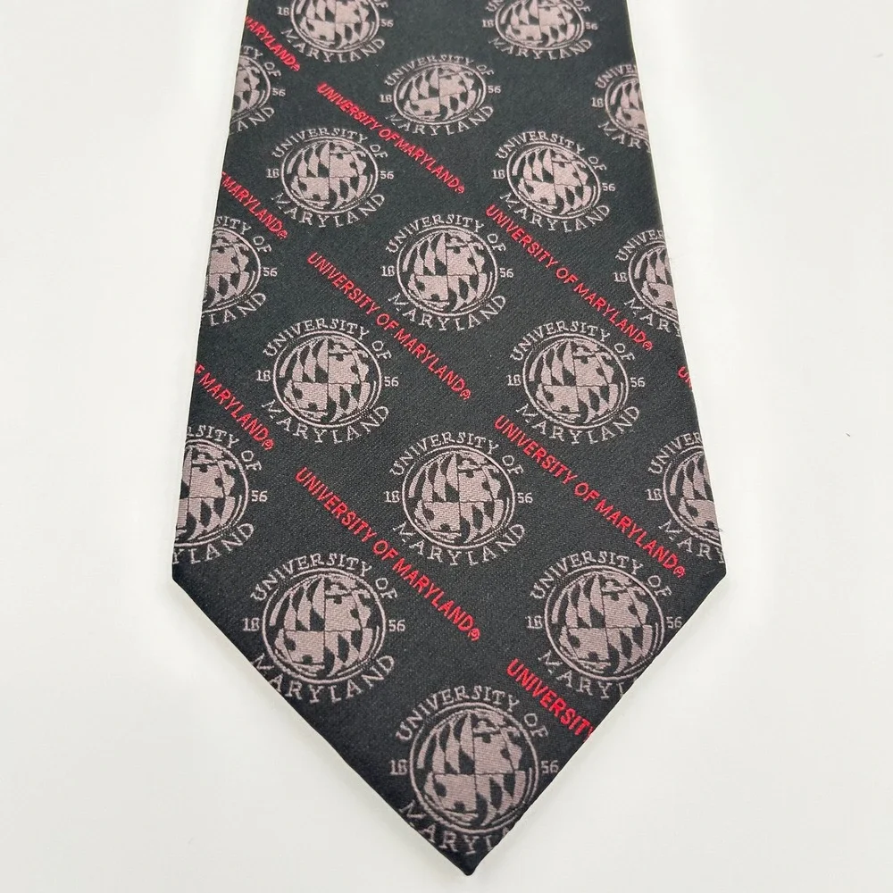 Vintage Maryland Terrapins Necktie College Classics Mens 59 in Black Silk
